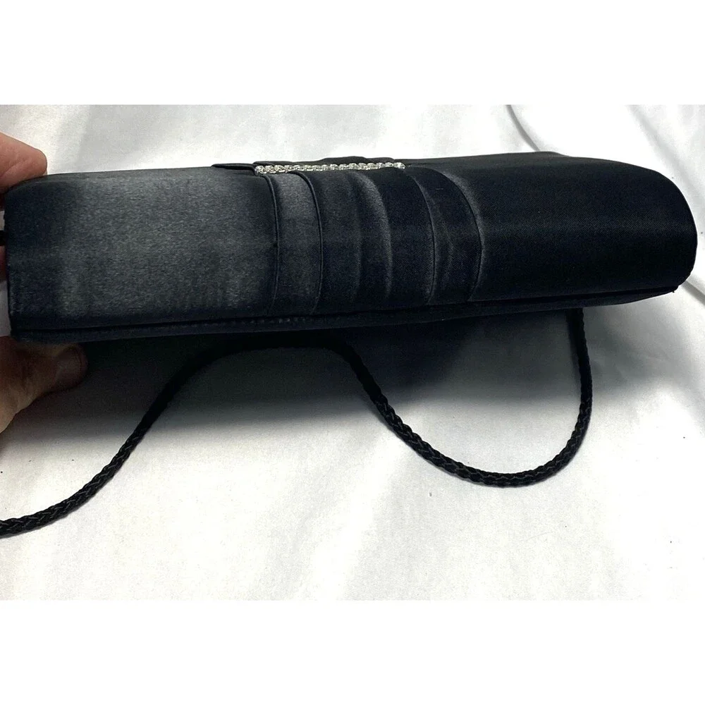 Style & Co. Women's Black Satin Faux Diamond Jewels Snap Closure Clutch